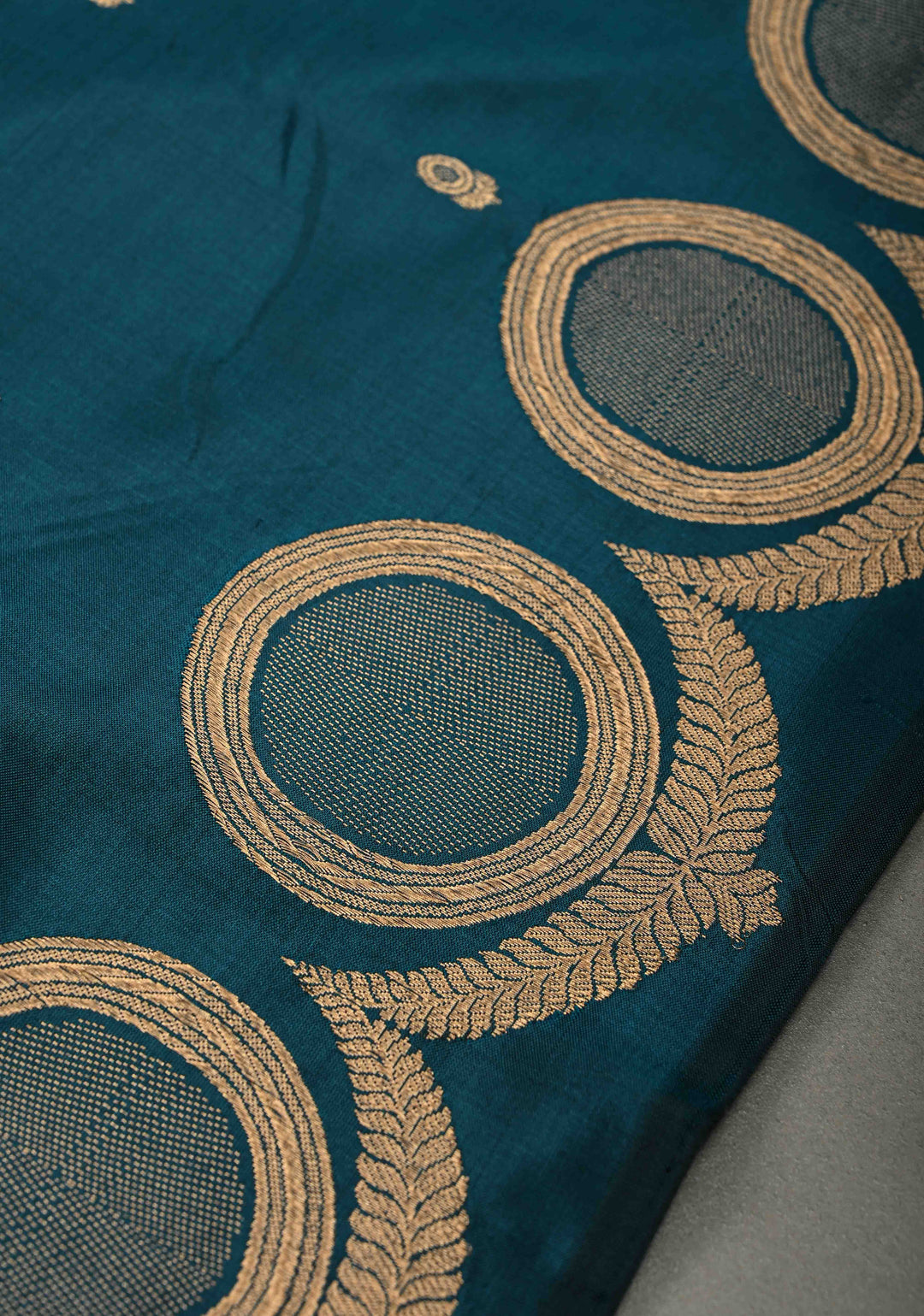 Teal Banarasi Katan Silk Saree with Floral Zari Buttis and Scallop Zari Border | SILK MARK CERTIFIED | SHOBITAM