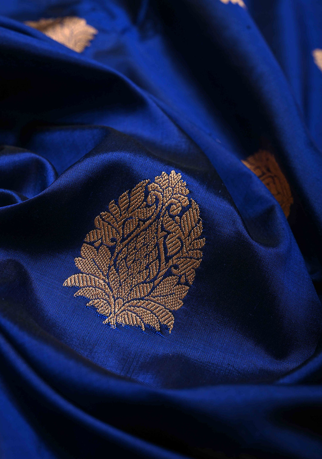 Royal Blue Banarasi Katan Silk Saree with Floral Zari Buttas and Contrast Zari Border | SILK MARK CERTIFIED | SHOBITAM