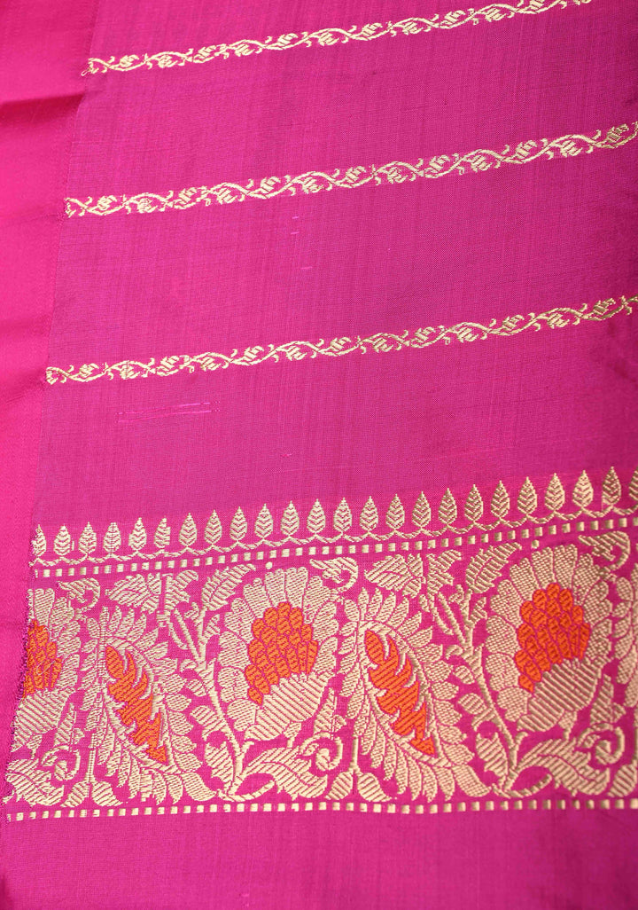 Purple Dual Tone Banarasi Katan Silk Saree with Floral Zari Buttas and Contrast Meenakari Zari Border | SILK MARK CERTIFIED | SHOBITAM