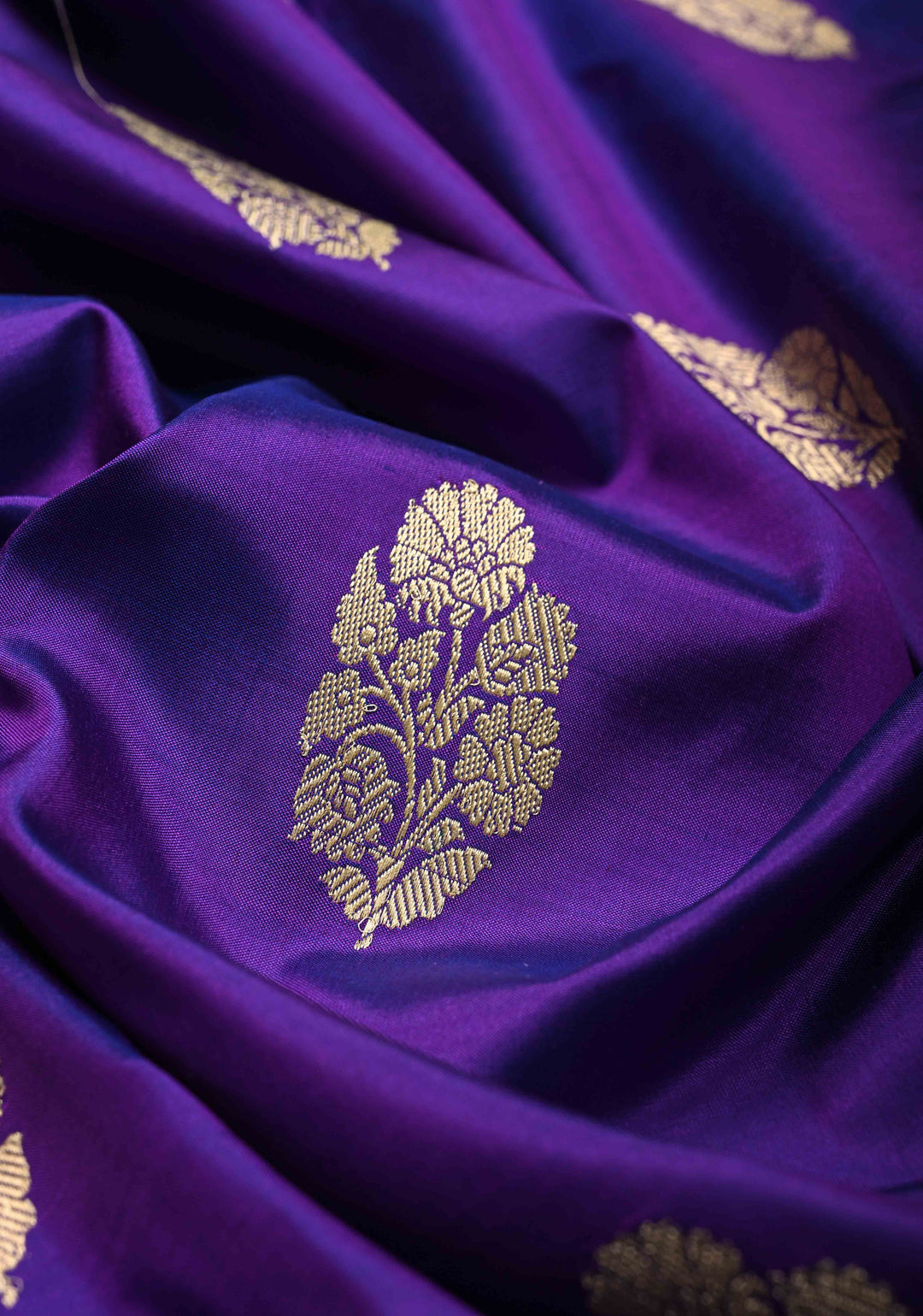 Purple Dual Tone Banarasi Katan Silk Saree with Floral Zari Buttas and Contrast Meenakari Zari Border | SILK MARK CERTIFIED | SHOBITAM