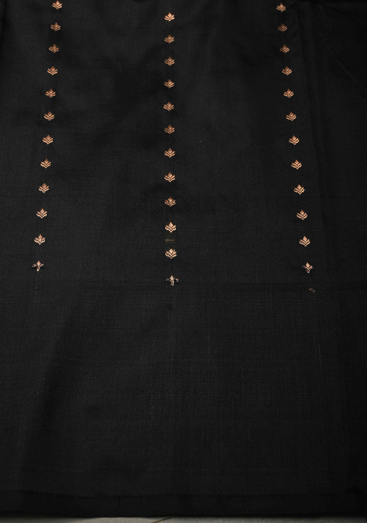 Black Banarasi Katan Silk Saree with Antique Floral Zari Buttas and Zari Border | SILK MARK CERTIFIED | SHOBITAM