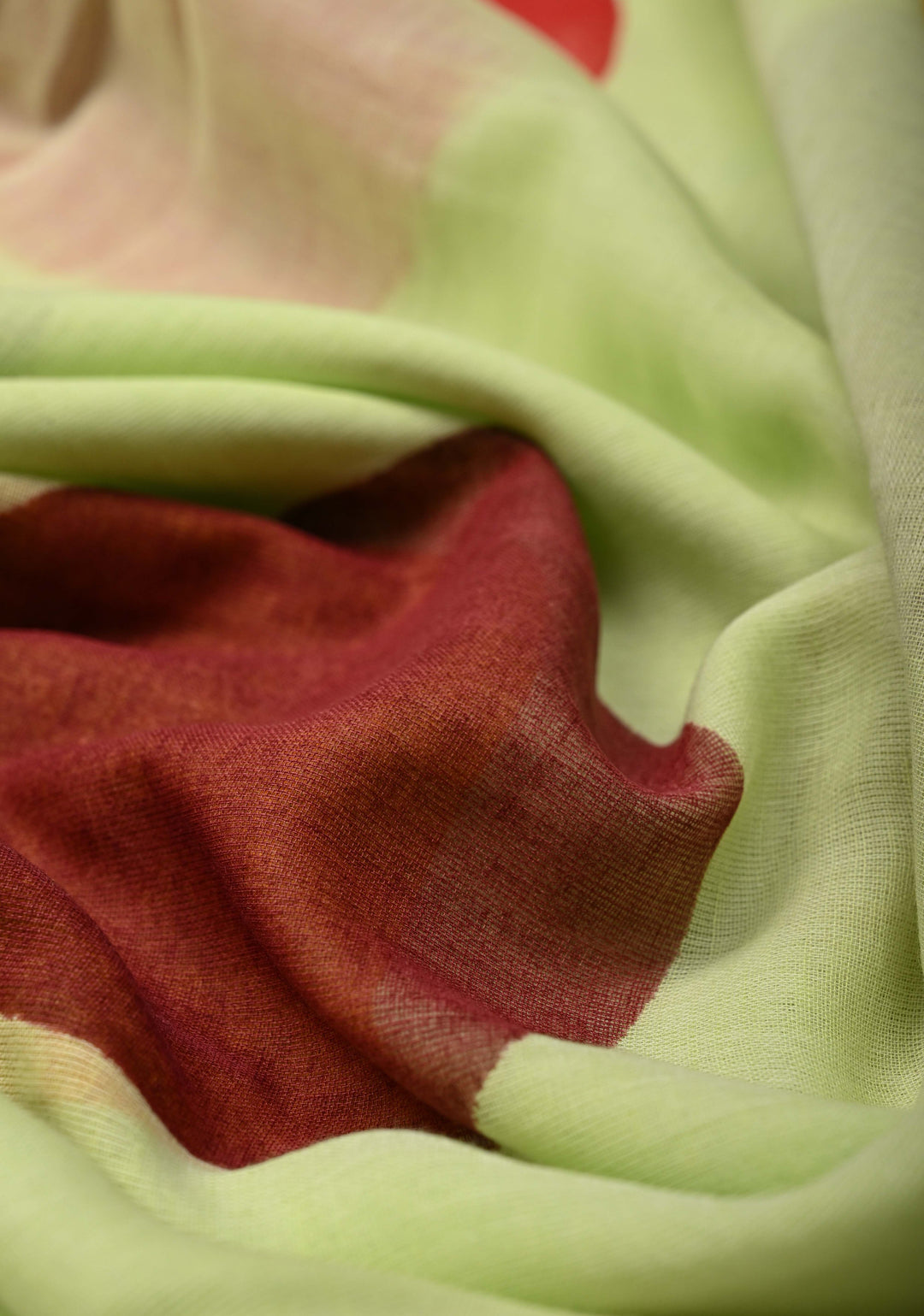 Tea Green Mulmul Cotton Saree with Hand Painted Circle Buttas and Multihue Tassels, No Blouse Piece |SHOBITAM