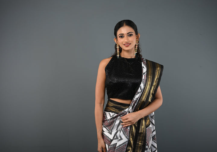 Black Beads on Net Unique Blouse with Halter Neck , Customizable, Made to Order
