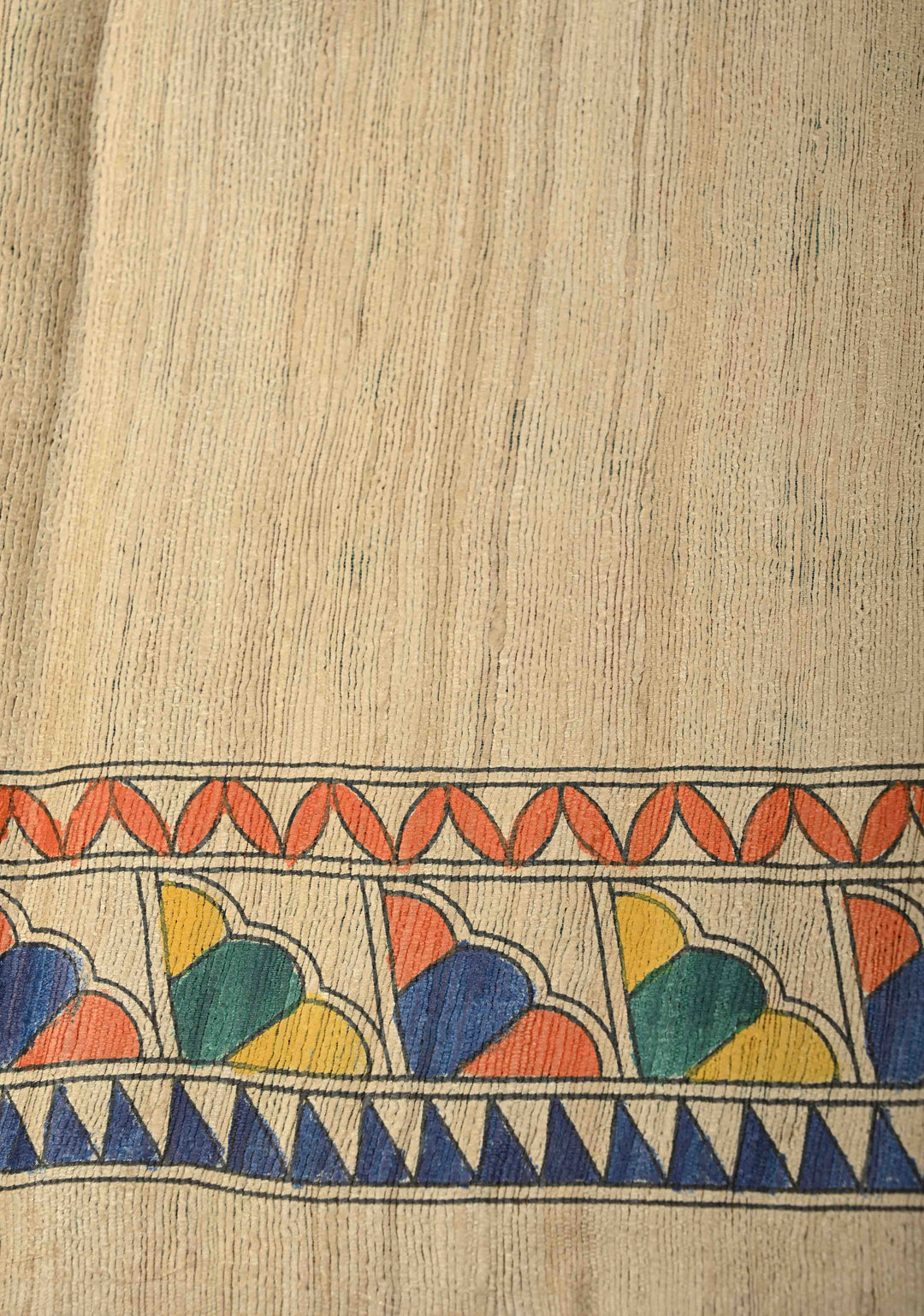 Kora Color Madhubani hand painted on Geecha Tussar Silk Saree With Border | SILK MARK CERTIFIED | SHOBITAM