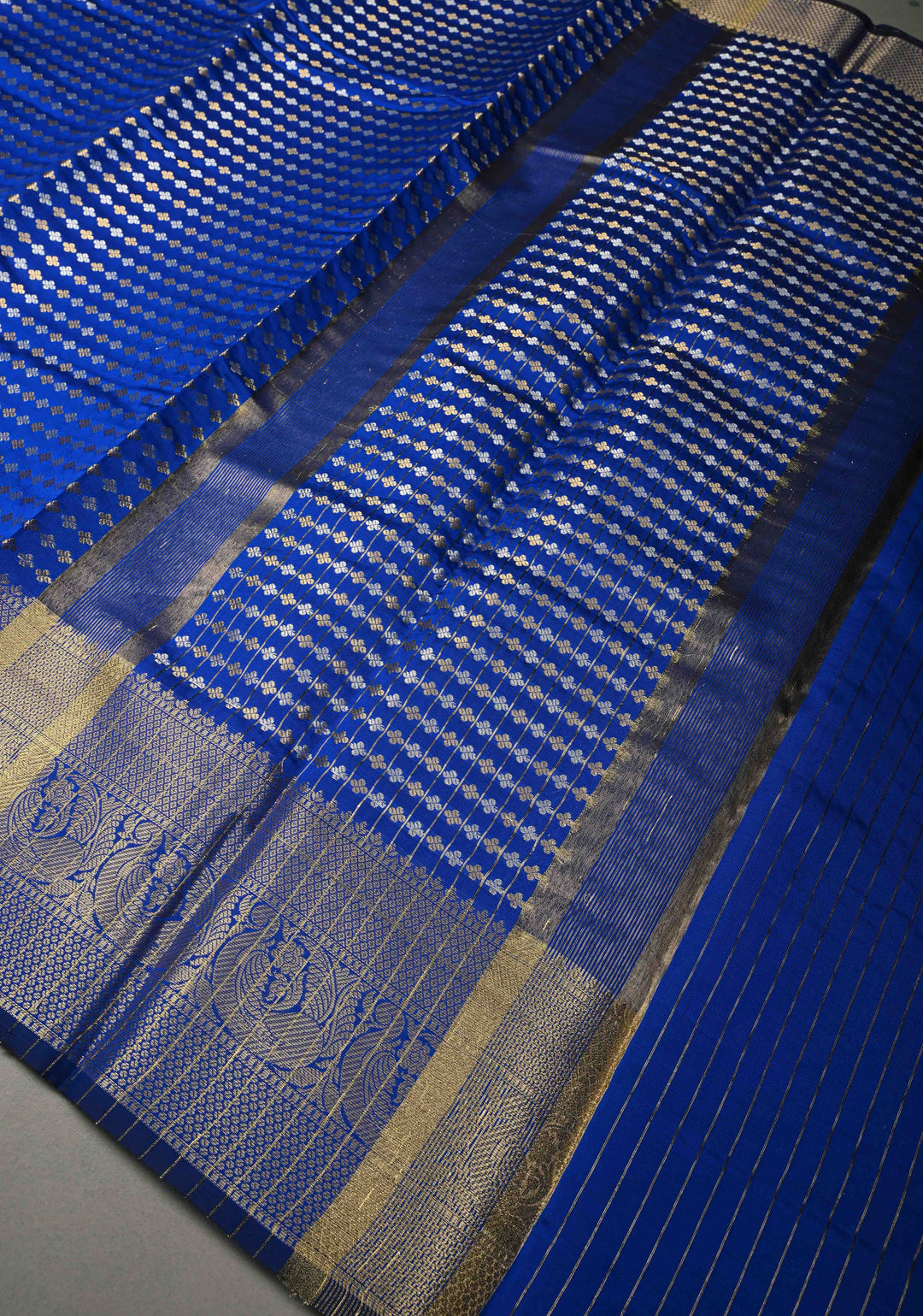 Ink blue  Semi Silk Saree with Sona Rupa Zari Buttis Brocade and Zari Border