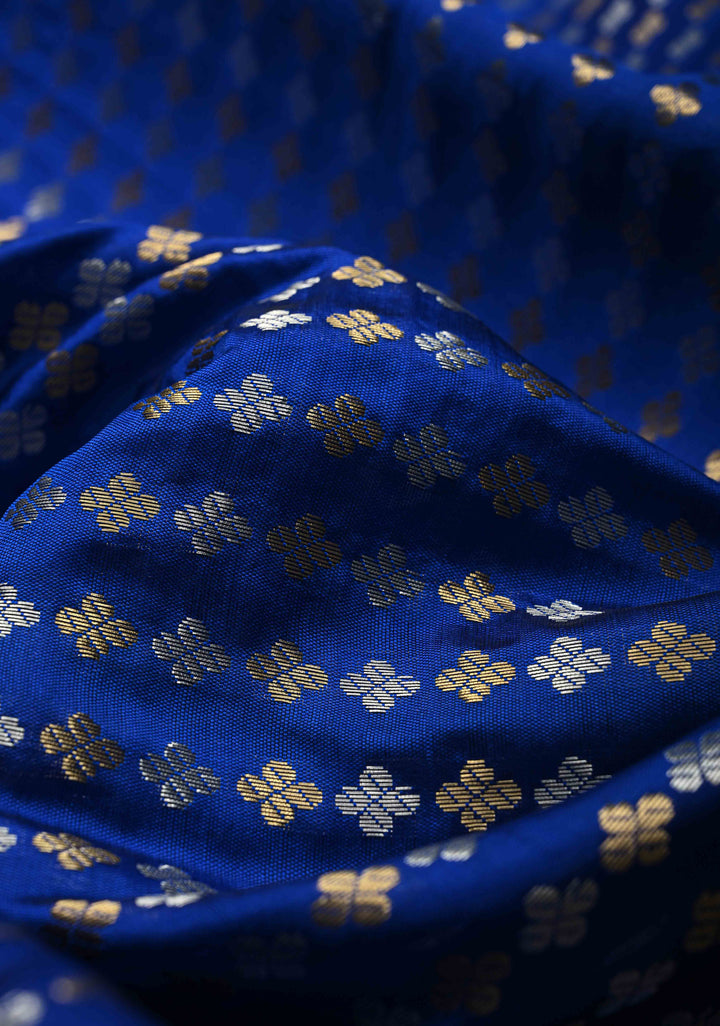 Ink blue  Semi Silk Saree with Sona Rupa Zari Buttis Brocade and Zari Border