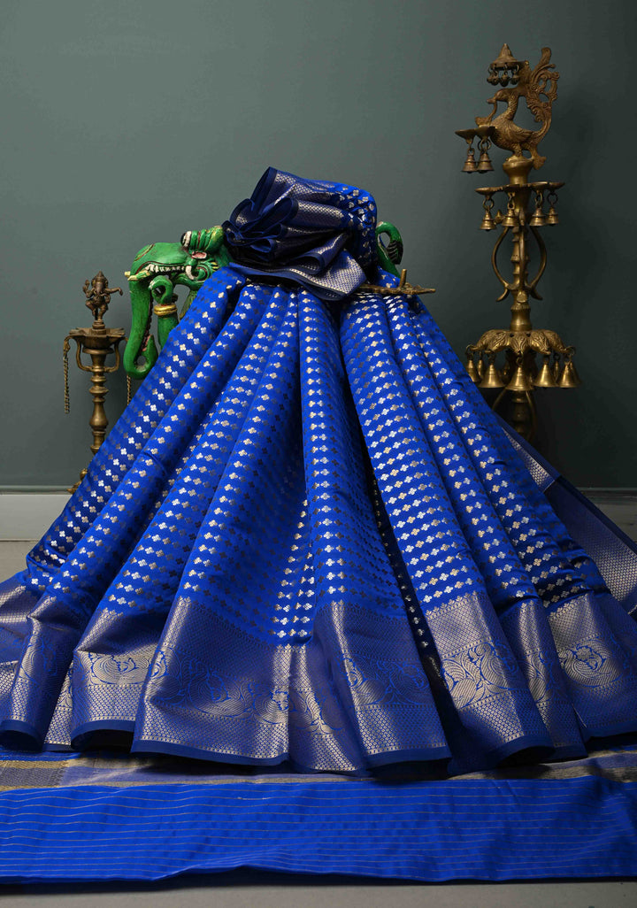 Ink blue  Semi Silk Saree with Sona Rupa Zari Buttis Brocade and Zari Border