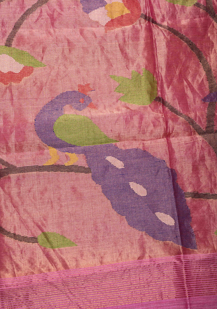 Pink Matka Muslin Saree with pocket sequins and Paithani Style Paluu | SILK MARK CERTIFIED