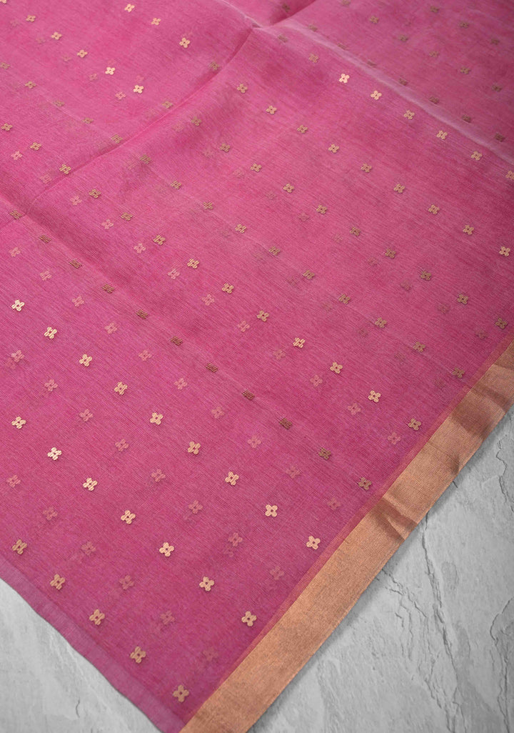 Pink Matka Muslin Saree with pocket sequins and Paithani Style Paluu | SILK MARK CERTIFIED
