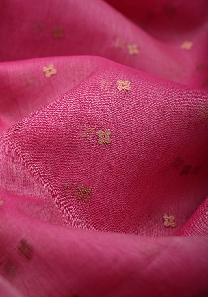 Pink Matka Muslin Saree with pocket sequins and Paithani Style Paluu | SILK MARK CERTIFIED