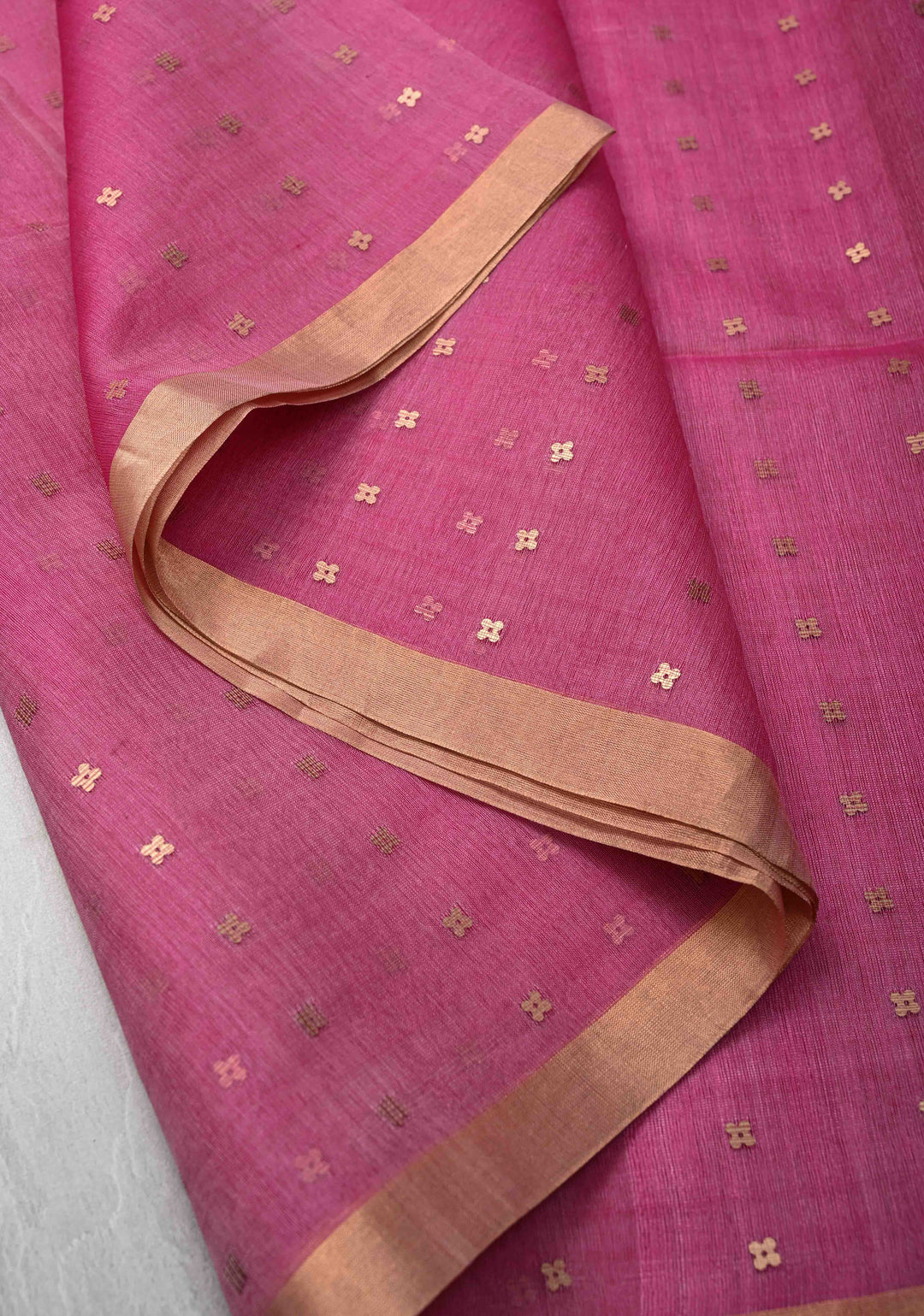 Pink Matka Muslin Saree with pocket sequins and Paithani Style Paluu | SILK MARK CERTIFIED