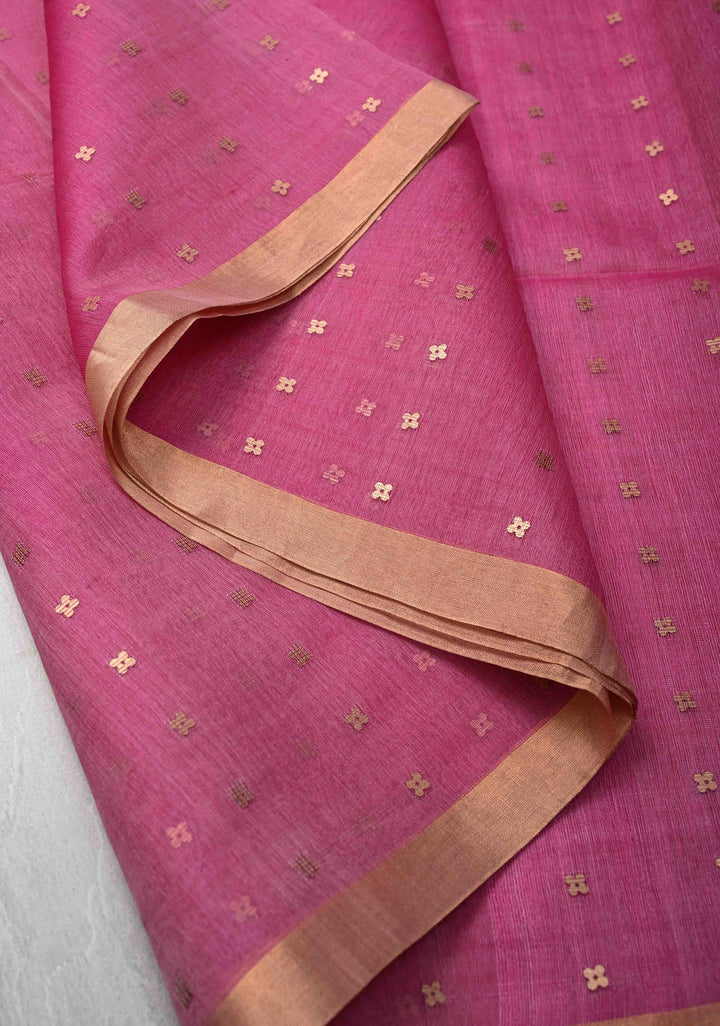 Pink Matka Muslin Saree with pocket sequins and Paithani Style Paluu | SILK MARK CERTIFIED