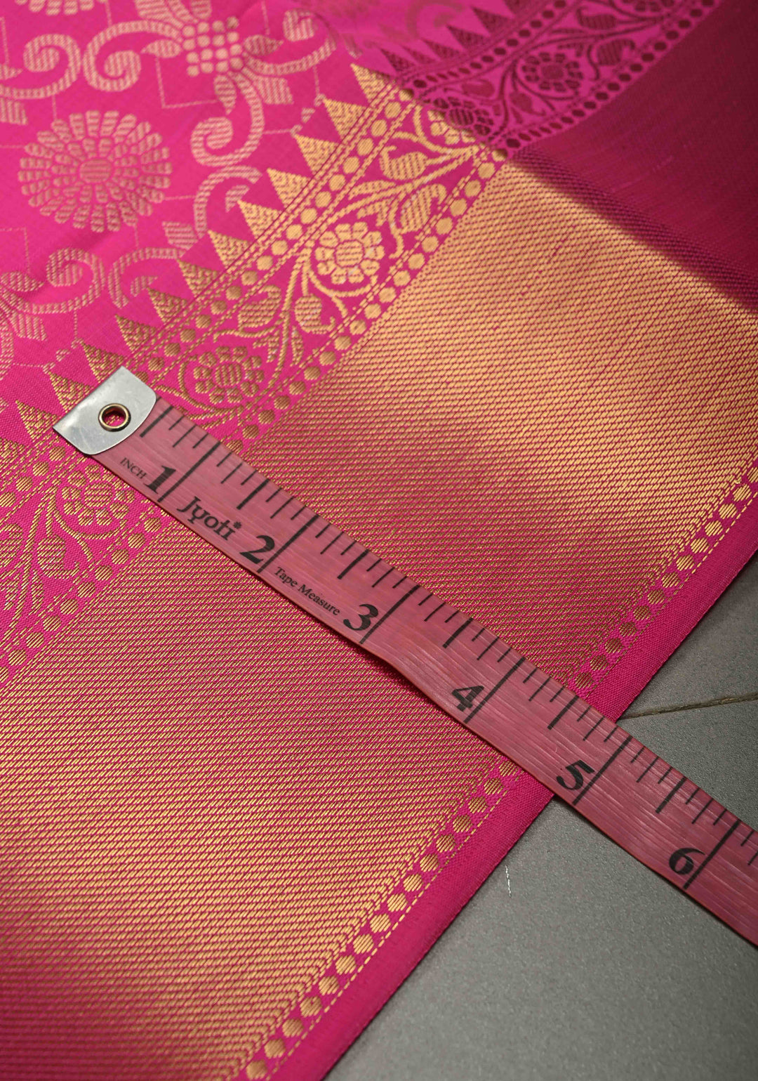 Rani Pink Semi Silk Saree with Floral Zari Brocade and Zari Border  | SHOBITAM