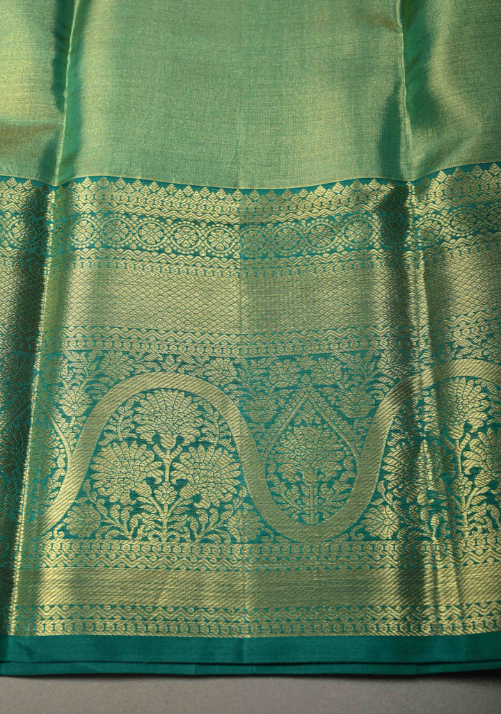 Pastel Green Tissue Kanjivaram Pure Silk Saree with Meenakari Floral Brocade Jaal and Zari Border | SILK MARK CERTIFIED | SHOBITAM