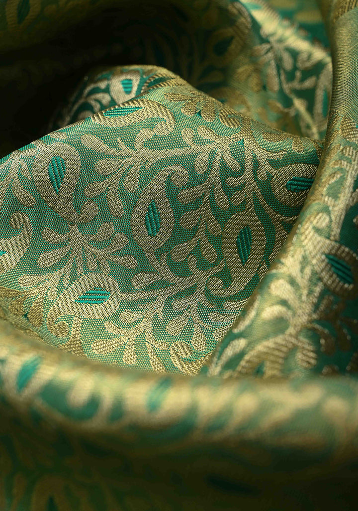 Pastel Green Tissue Kanjivaram Pure Silk Saree with Meenakari Floral Brocade Jaal and Zari Border | SILK MARK CERTIFIED | SHOBITAM