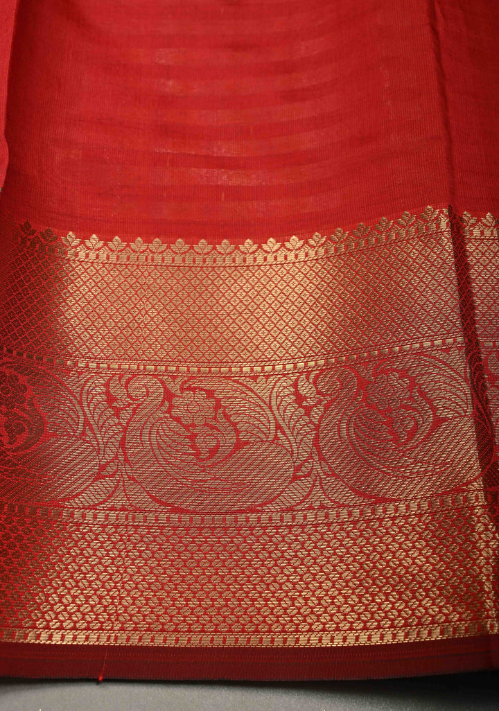 Blood Red Semi Silk Saree with Sona Rupa Zari Buttis Brocade and Zari Border | SHOBITAM