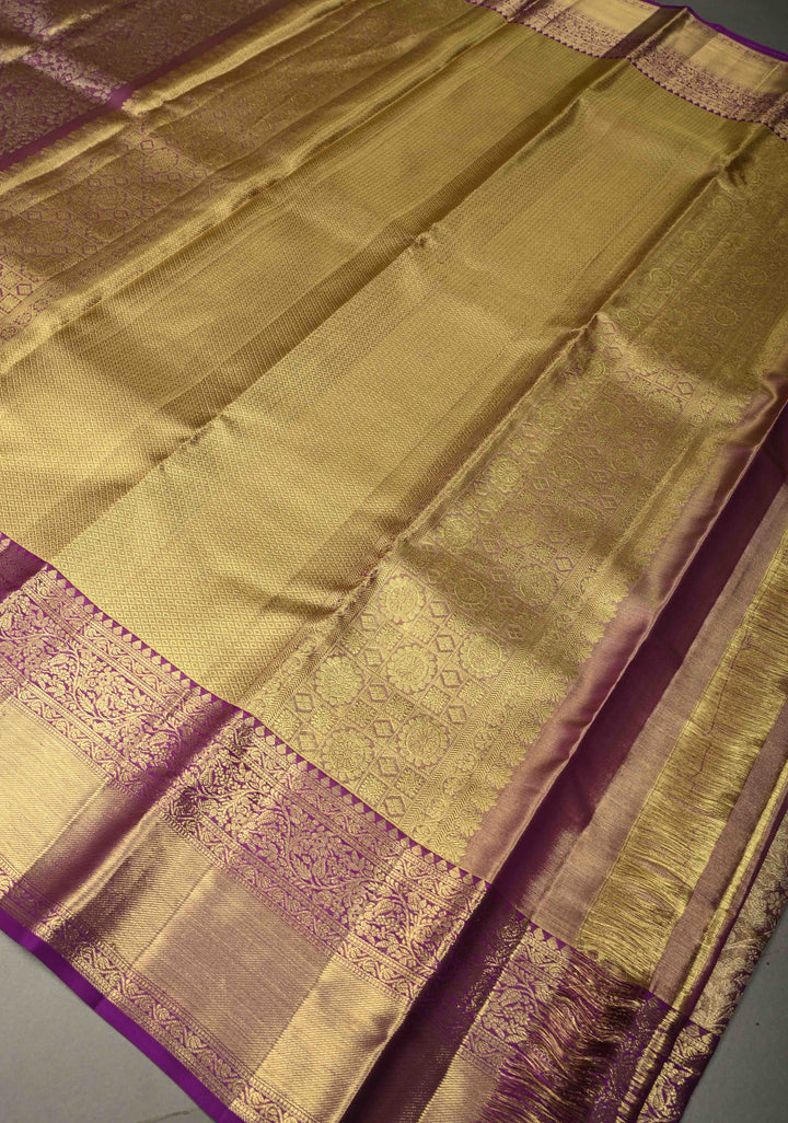 Purple Tissue Kanjivaram Pure Silk Saree with Meenakari Floral Brocade Jaal and Zari Border | SILK MARK CERTIFIED