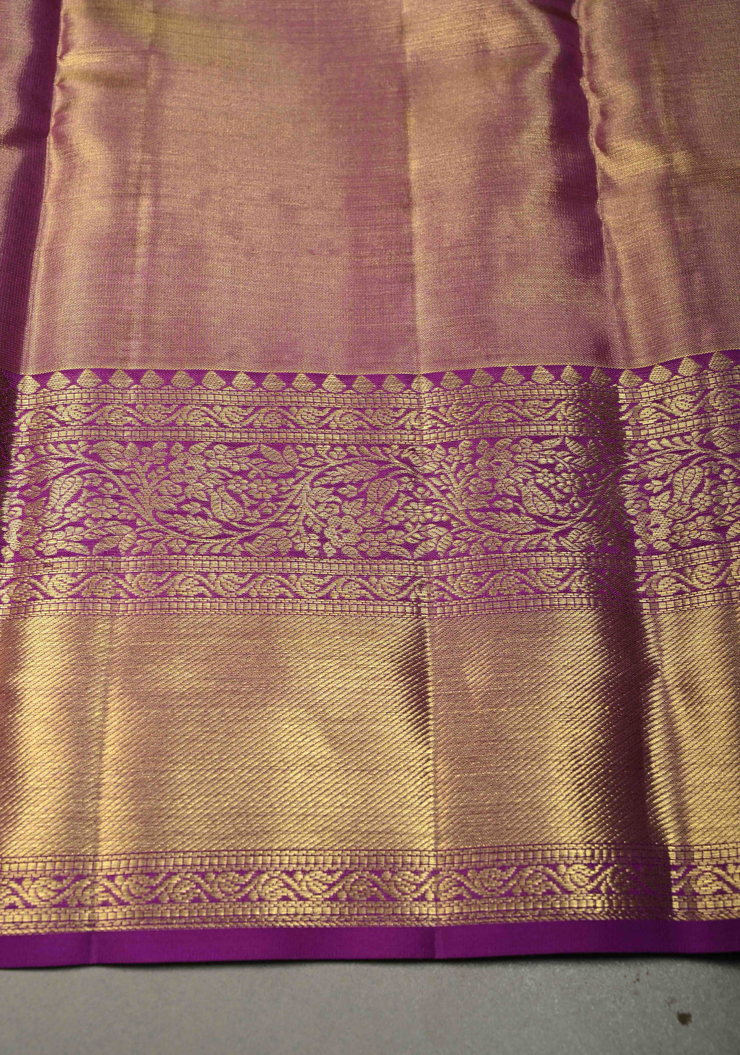 Purple Tissue Kanjivaram Pure Silk Saree with Meenakari Floral Brocade Jaal and Zari Border | SILK MARK CERTIFIED
