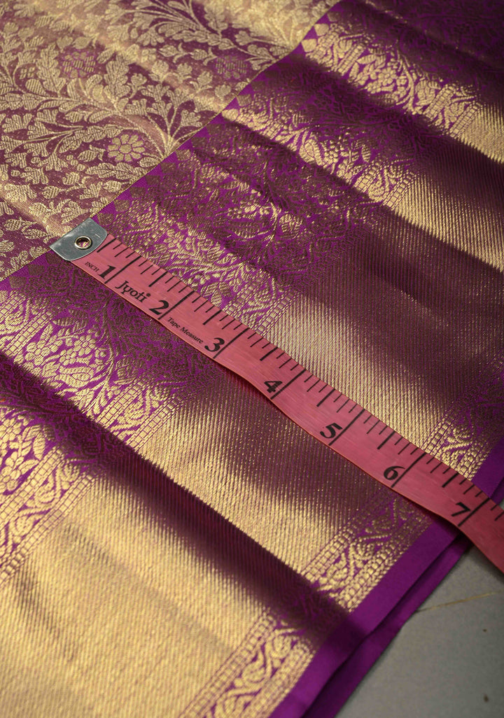 Purple Tissue Kanjivaram Pure Silk Saree with Meenakari Floral Brocade Jaal and Zari Border | SILK MARK CERTIFIED