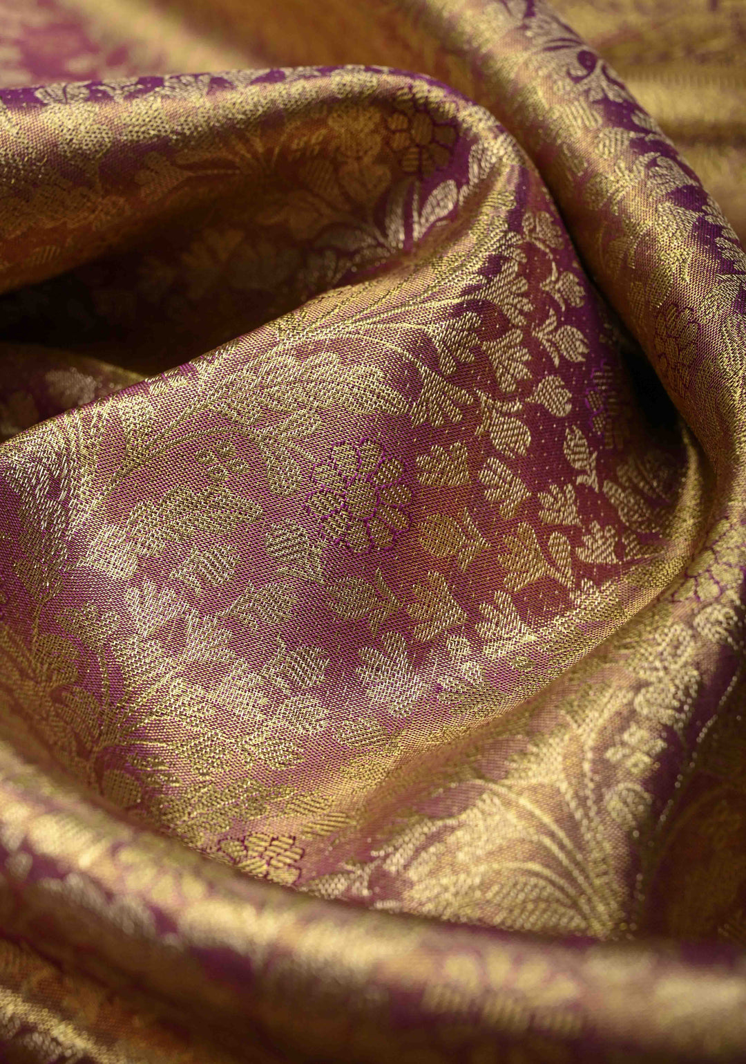 Purple Tissue Kanjivaram Pure Silk Saree with Meenakari Floral Brocade Jaal and Zari Border | SILK MARK CERTIFIED