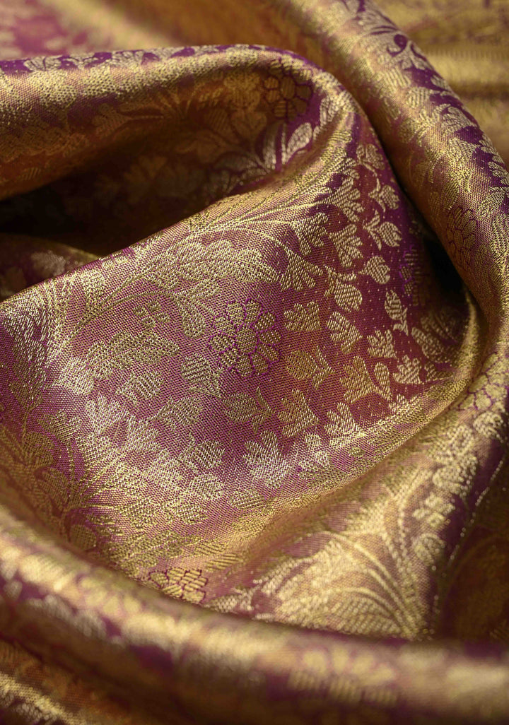 Purple Tissue Kanjivaram Pure Silk Saree with Meenakari Floral Brocade Jaal and Zari Border | SILK MARK CERTIFIED