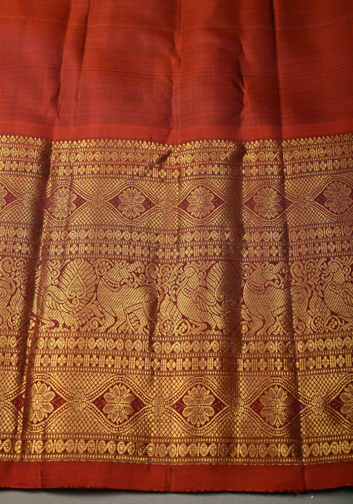 Deep Eggplant Purple Zari Checks on Gadwal Silk Saree with Zari Buttas and Contrast Wide Zari Border | SILK MARK CERTIFIED | SHOBITAM