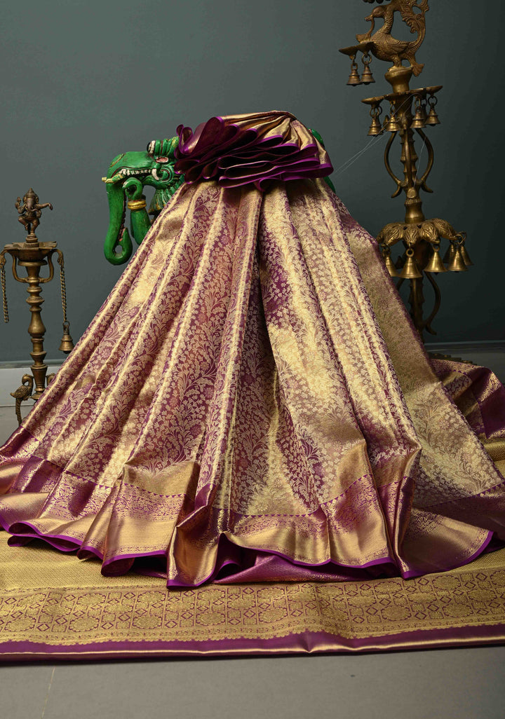 Purple Tissue Kanjivaram Pure Silk Saree with Meenakari Floral Brocade Jaal and Zari Border | SILK MARK CERTIFIED