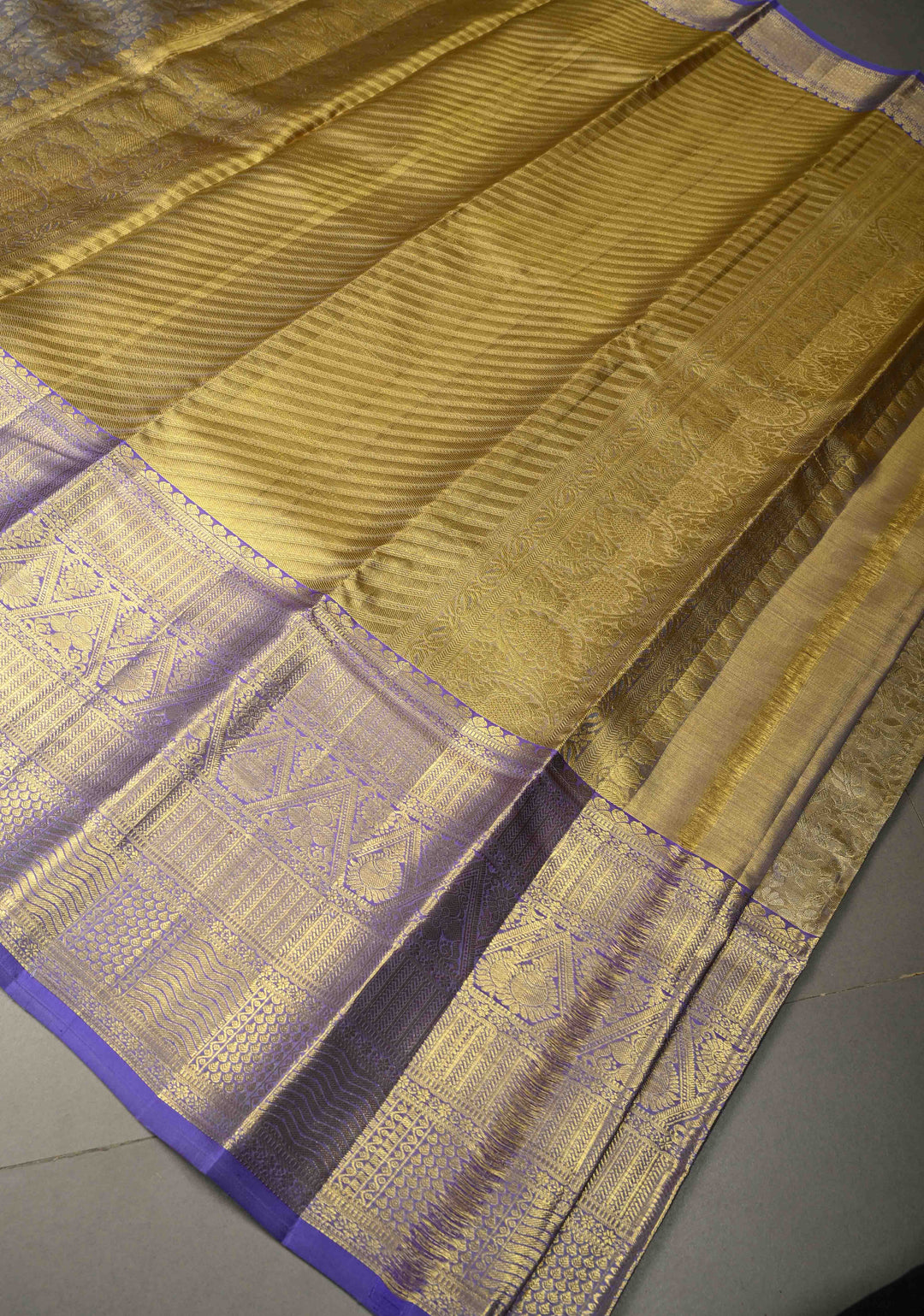 Light Blue-Gold Tissue Kanjivaram Pure Silk Saree with Meenakari Floral Brocade Jaal and Zari Border | SILK MARK CERTIFIED | SHOBITAM