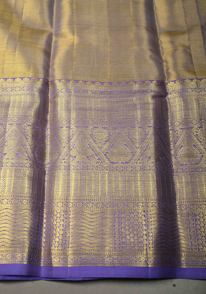 Light Blue-Gold Tissue Kanjivaram Pure Silk Saree with Meenakari Floral Brocade Jaal and Zari Border | SILK MARK CERTIFIED | SHOBITAM