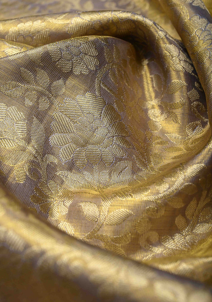 Light Blue-Gold Tissue Kanjivaram Pure Silk Saree with Meenakari Floral Brocade Jaal and Zari Border | SILK MARK CERTIFIED | SHOBITAM