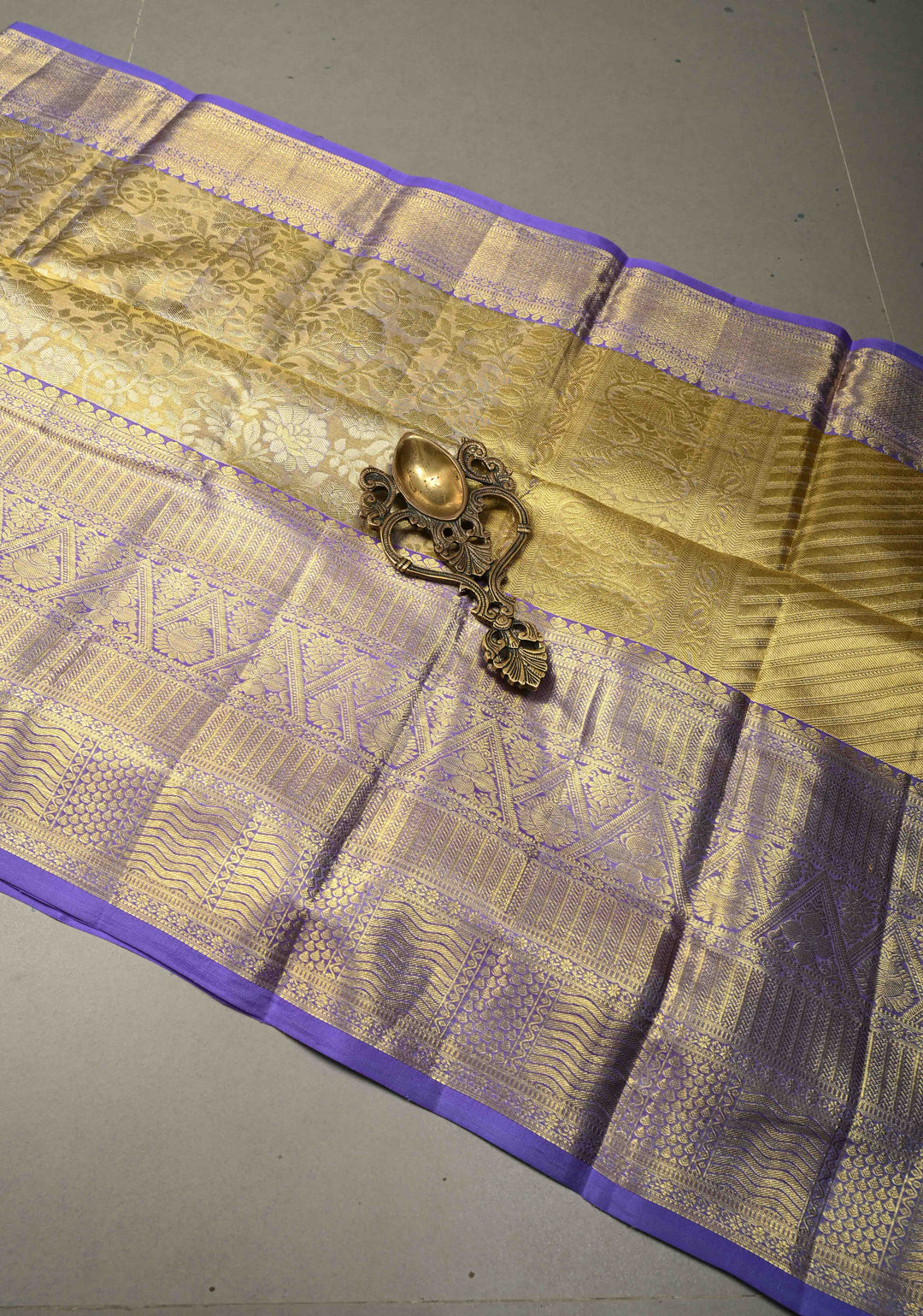 Light Blue-Gold Tissue Kanjivaram Pure Silk Saree with Meenakari Floral Brocade Jaal and Zari Border | SILK MARK CERTIFIED | SHOBITAM