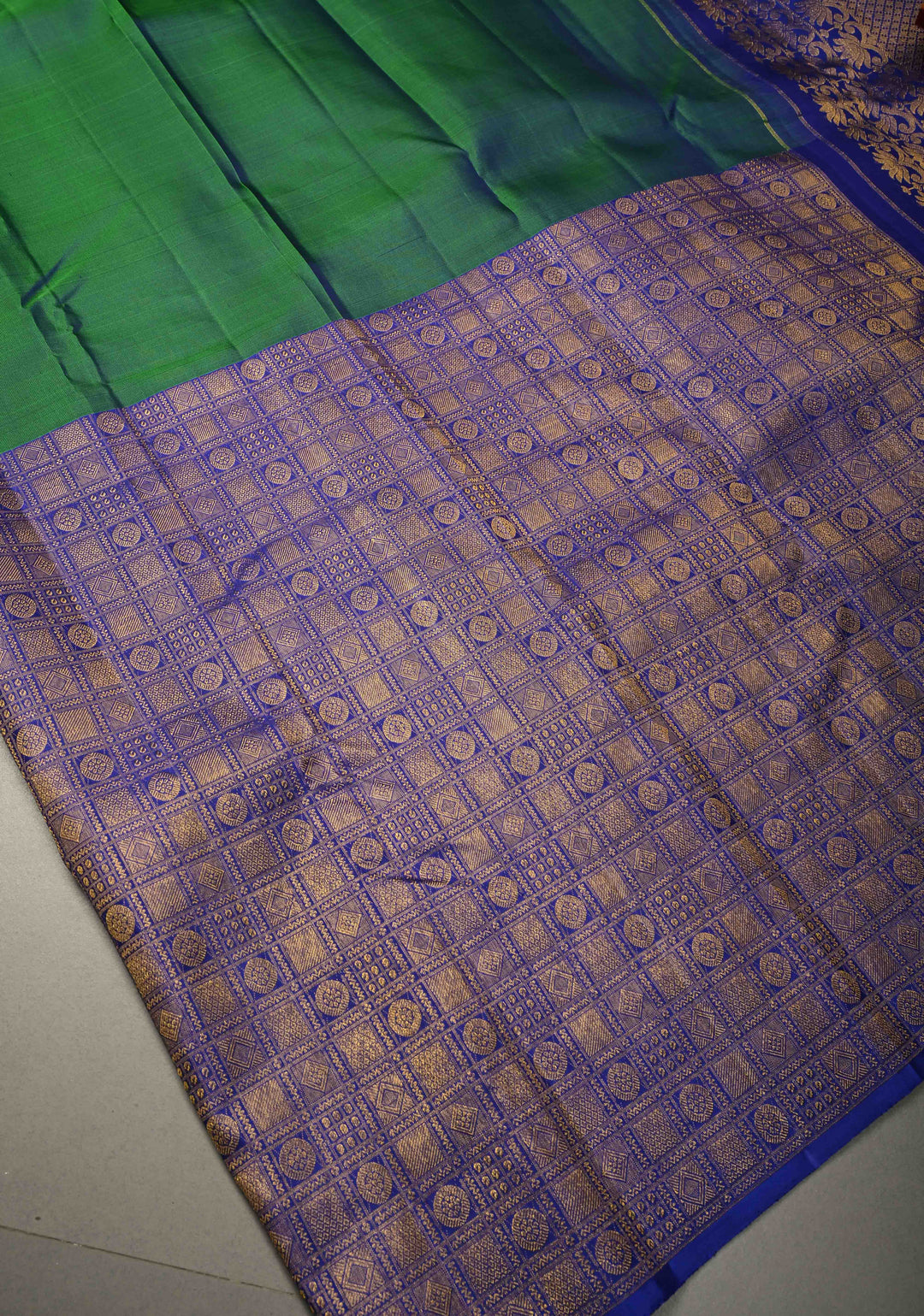 Peacock Green Dual Tone Pure Kanjivaram Silk Saree with One Side Contrast Patola Skirt Zari Border | SILK MARK CERTIFIED | SHOBITAM