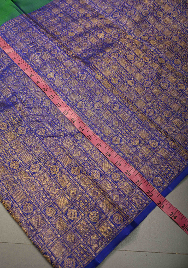 Peacock Green Dual Tone Pure Kanjivaram Silk Saree with One Side Contrast Patola Skirt Zari Border | SILK MARK CERTIFIED | SHOBITAM