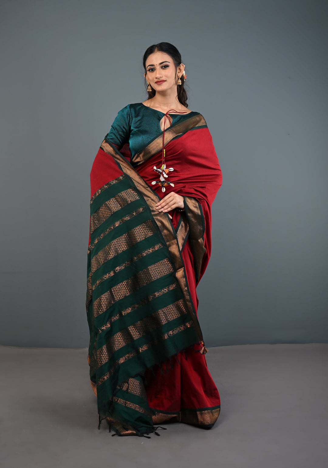 Burgundy Venkatagiri Cotton Silk Saree with Contrast Zari Border