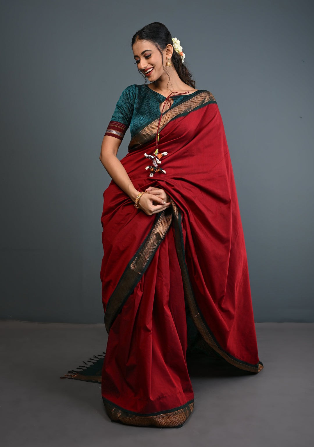 Burgundy Venkatagiri Cotton Silk Saree with Contrast Zari Border