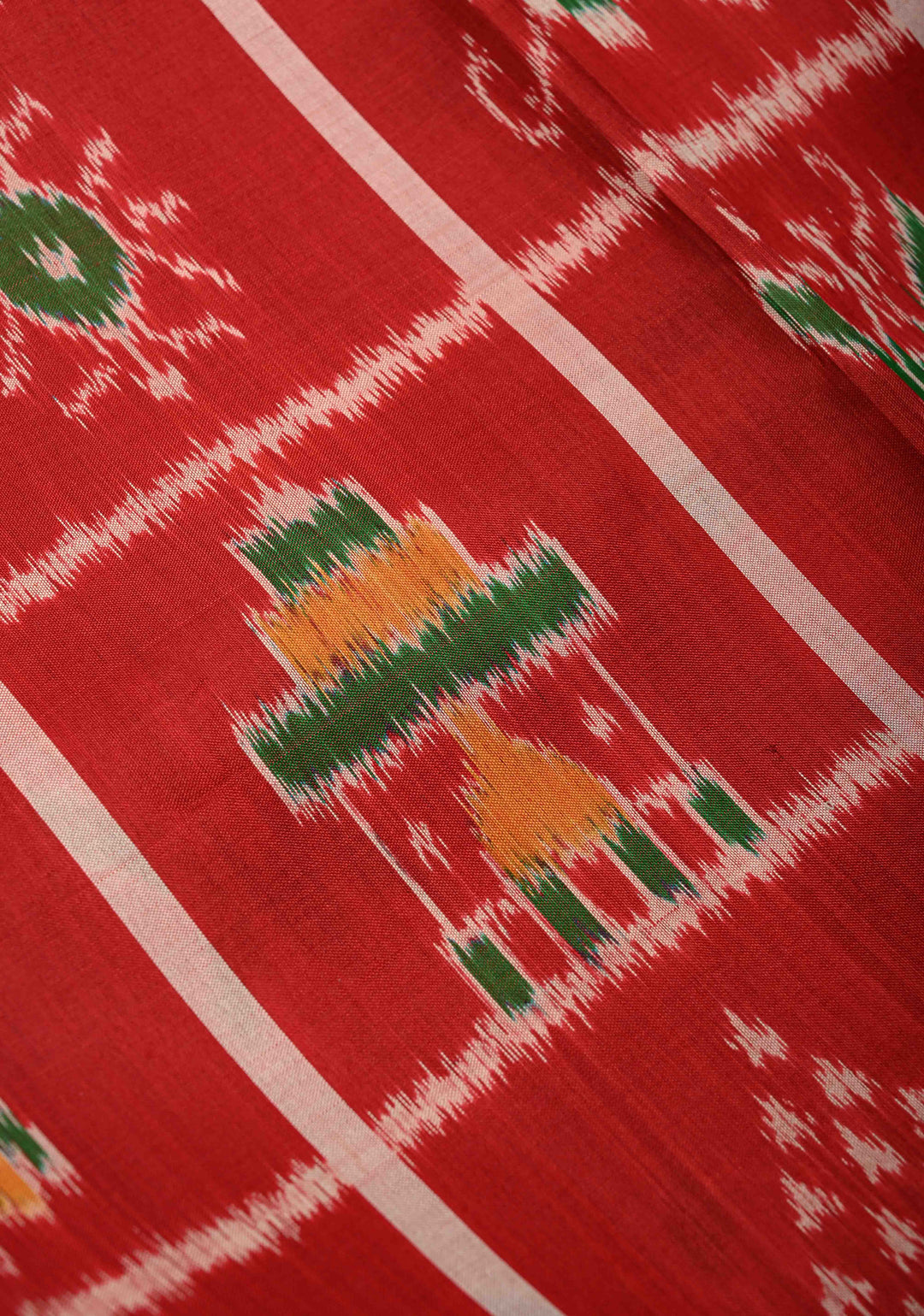 Red Handloom Sambalpuri Ikkat Silk Saree with Patola Brocade and Contrast Border | SILK MARK CERTIFIED