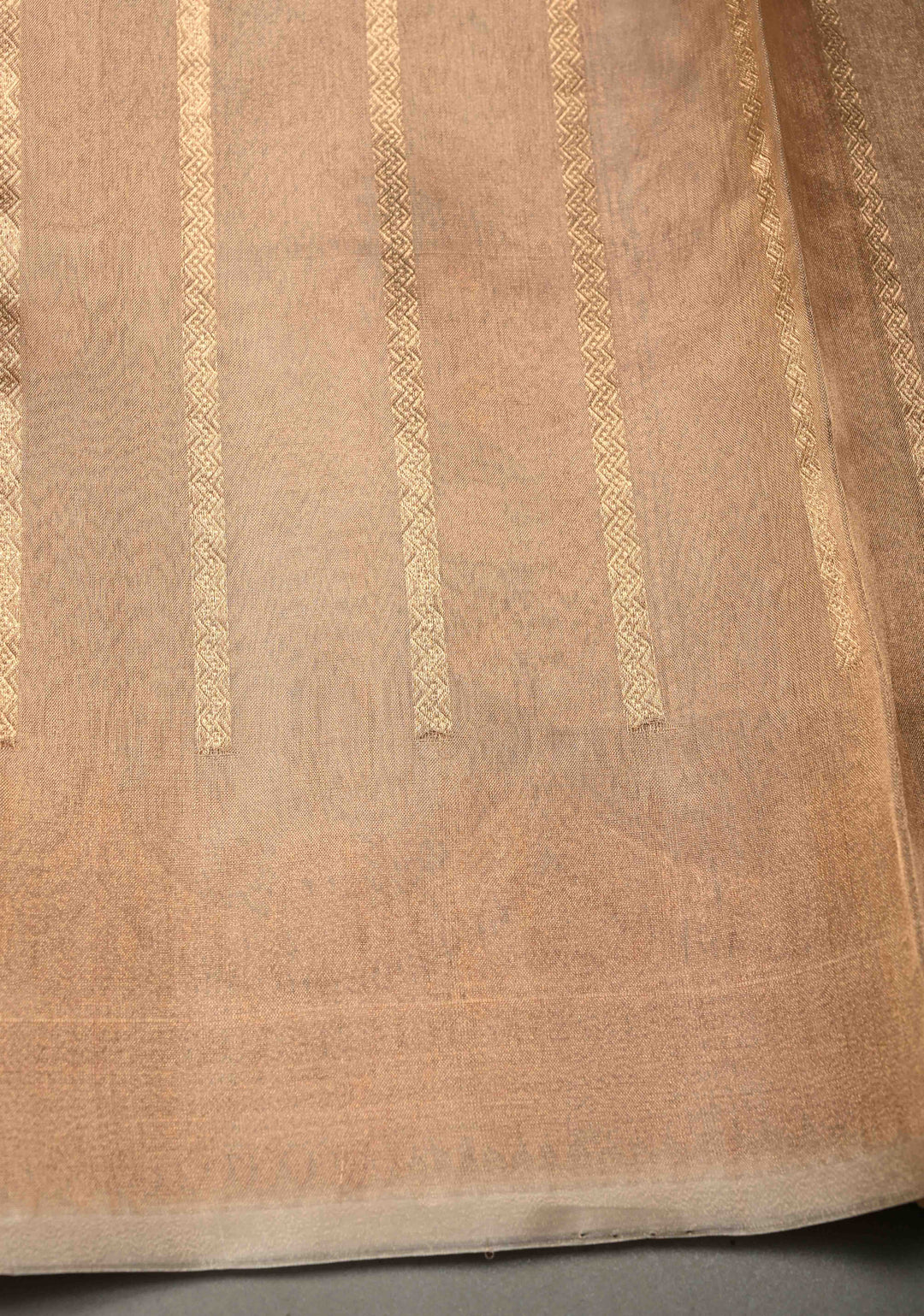 Beige Pure Banarasi Tissue Organza Silk Handloom Saree with Sona Rupa Zari Buttas and Scallop Zari Border | SILK MARK CERTIFIED | SHOBITAM