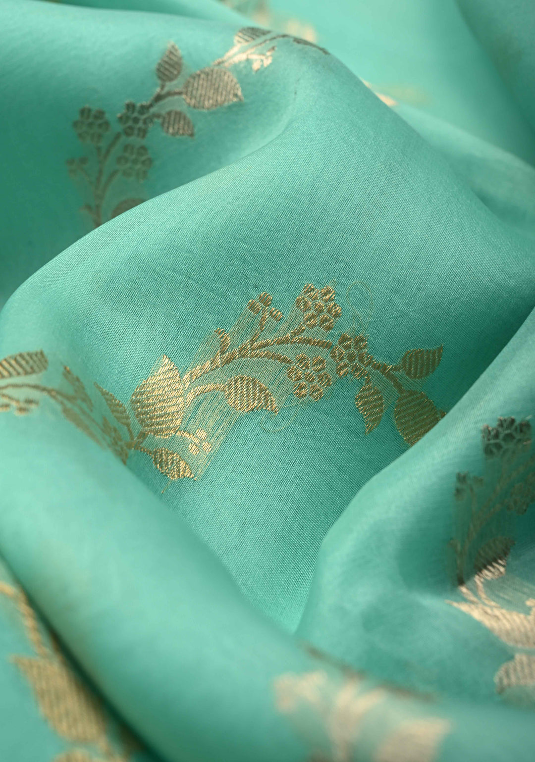 Light Mint Green Pure Banarasi Kora Silk Saree with Sona Rupa Leheria Design and Minimal Zari Border | SILK MARK CERTIFIED | SHOBITAM