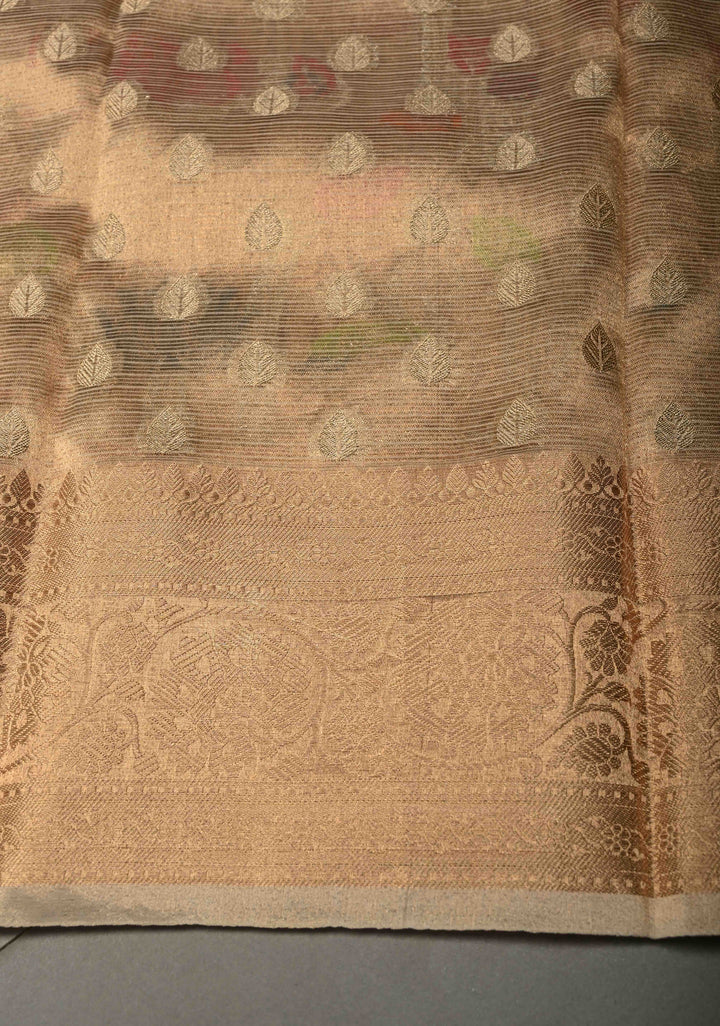 Gold Kota Tissue Banarasi Saree with Meenakari Brocade and Zari Border | SILK MARK CERTIFIED | SHOBITAM