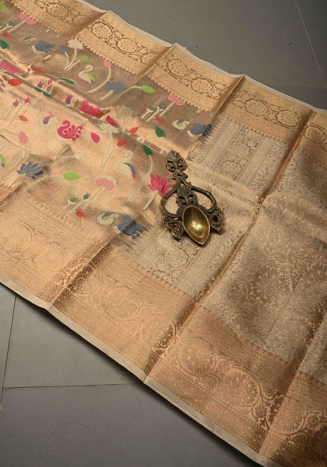 Gold Kota Tissue Banarasi Saree with Meenakari Brocade and Zari Border | SILK MARK CERTIFIED | SHOBITAM