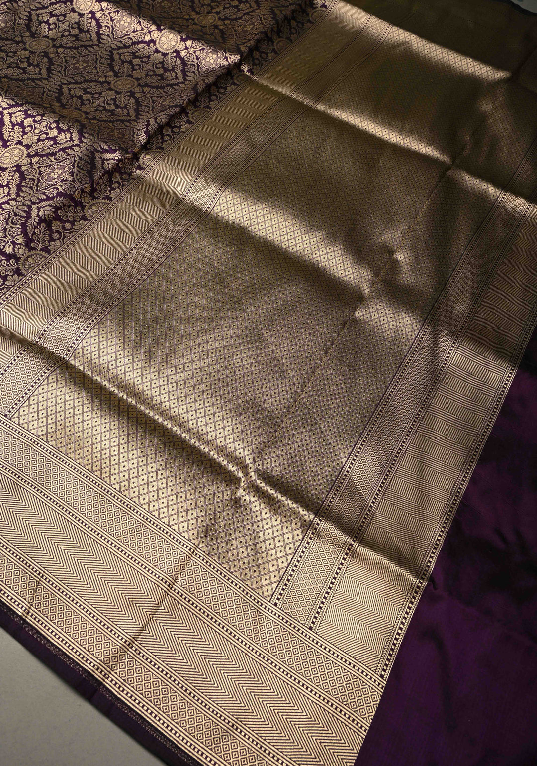 Eggplant Purple Banarasi Katan Silk Saree with Zari Brocade and Zari Border | SILK MARK CERTIFIEDl | SHOBITAM