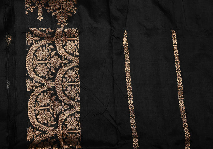 Black Katan Silk Handloom Saree with Sona Rupa Zari Buttas and Scallop Zari Border | SILK MARK CERTIFIED | SHOBITAM