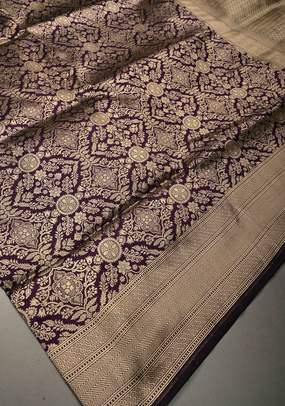 Eggplant Purple Banarasi Katan Silk Saree with Zari Brocade and Zari Border | SILK MARK CERTIFIEDl | SHOBITAM