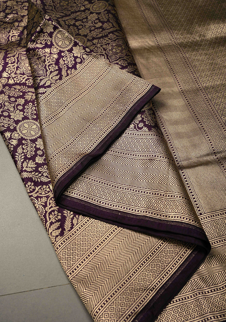 Eggplant Purple Banarasi Katan Silk Saree with Zari Brocade and Zari Border | SILK MARK CERTIFIEDl | SHOBITAM