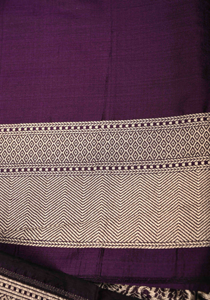 Deep Purple Banarasi Katan Silk Saree with Zari Brocade and Zari Border | SILK MARK CERTIFIEDl | SHOBITAM