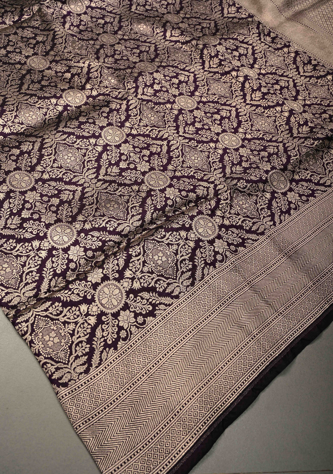 Deep Purple Banarasi Katan Silk Saree with Zari Brocade and Zari Border | SILK MARK CERTIFIEDl | SHOBITAM