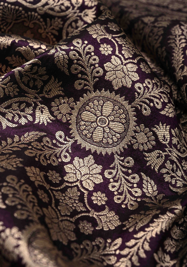 Deep Purple Banarasi Katan Silk Saree with Zari Brocade and Zari Border | SILK MARK CERTIFIEDl | SHOBITAM