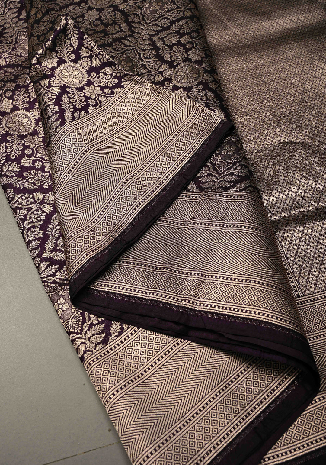 Deep Purple Banarasi Katan Silk Saree with Zari Brocade and Zari Border | SILK MARK CERTIFIEDl | SHOBITAM