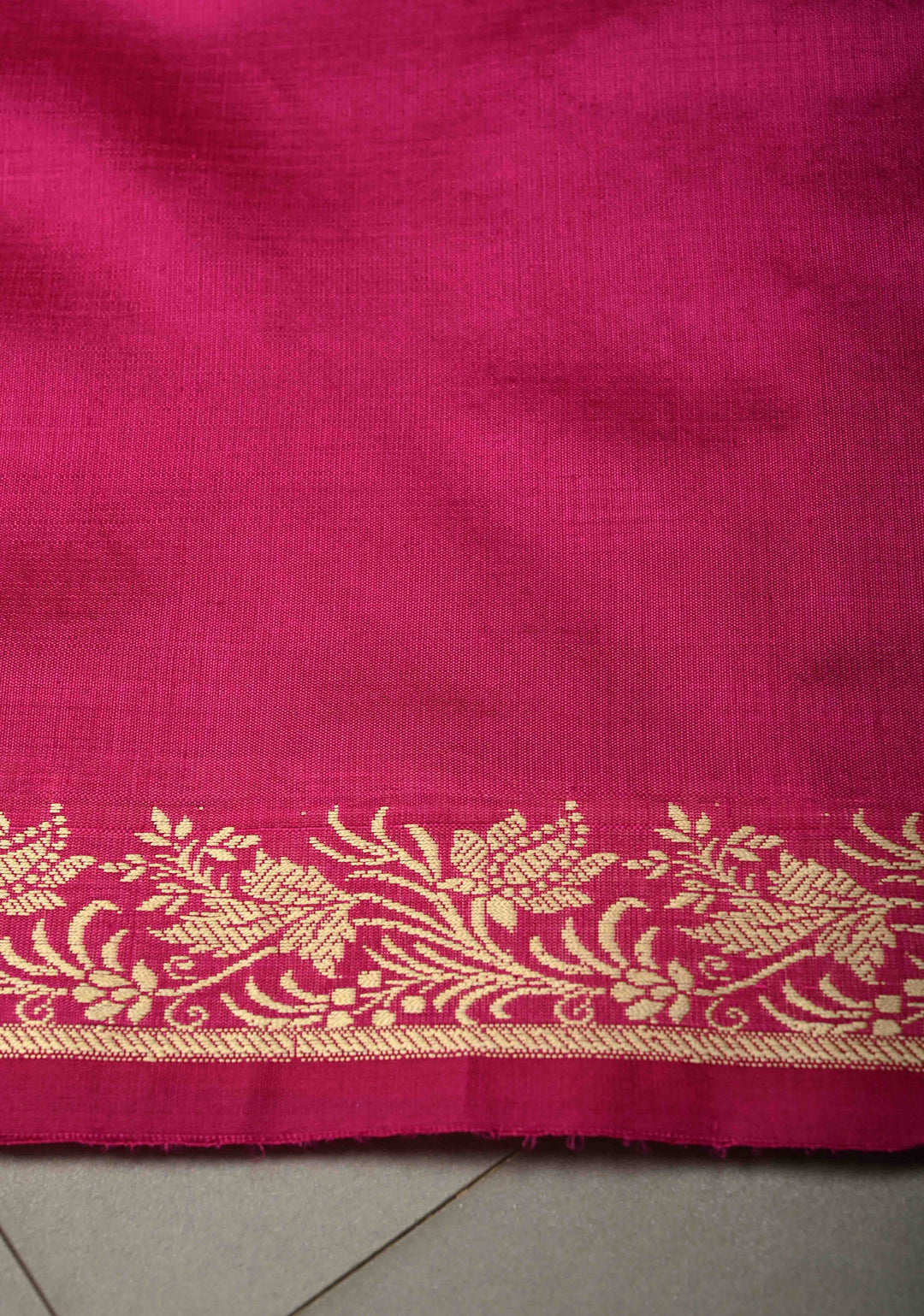 Rani Pink Lightweight Katan Silk Handloom Saree with Resham Buttas and Border | SILK MARK CERTIFIED | SHOBITAM