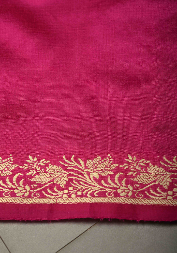 Rani Pink Lightweight Katan Silk Handloom Saree with Resham Buttas and Border | SILK MARK CERTIFIED | SHOBITAM